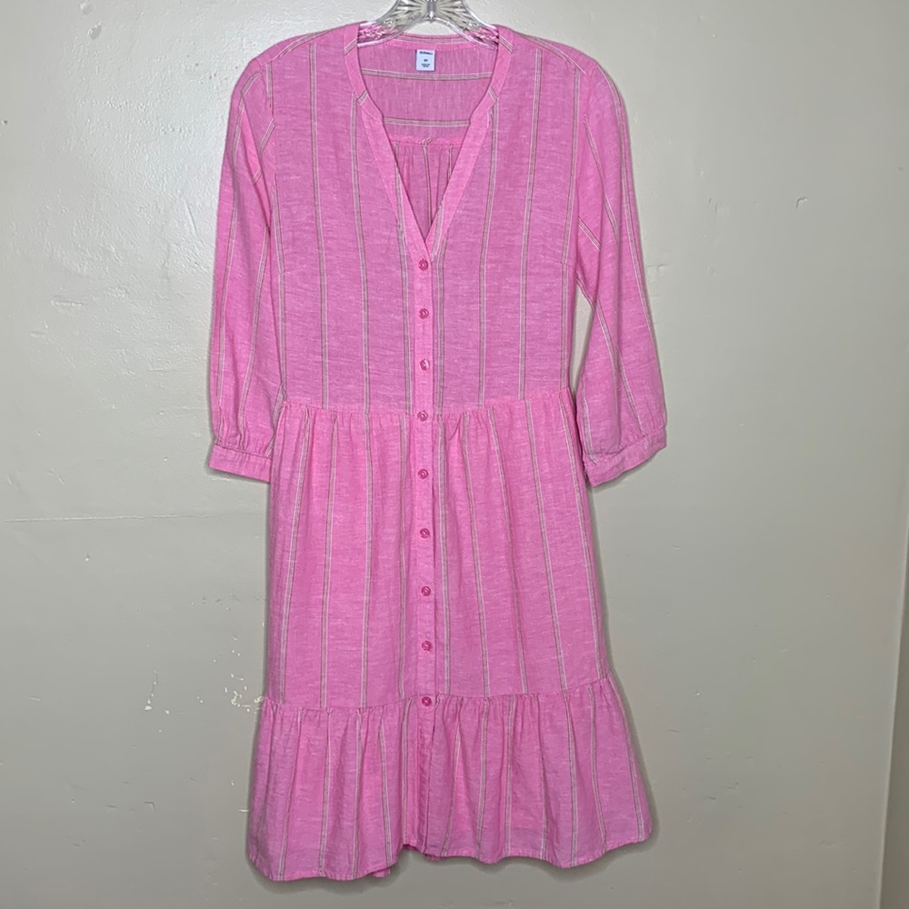 OLD NAVY Striped Rayon Cotton V-Neck Ruffle Hem Button Down Shirt Dresses XS